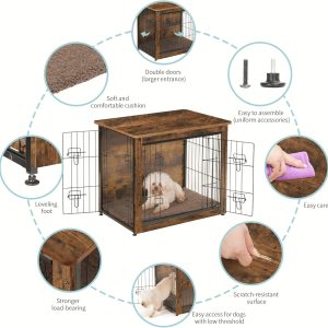 Dog Crate End Table with Wooden Frame