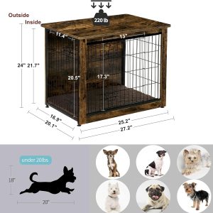 Dog Crate End Table with Wooden Frame