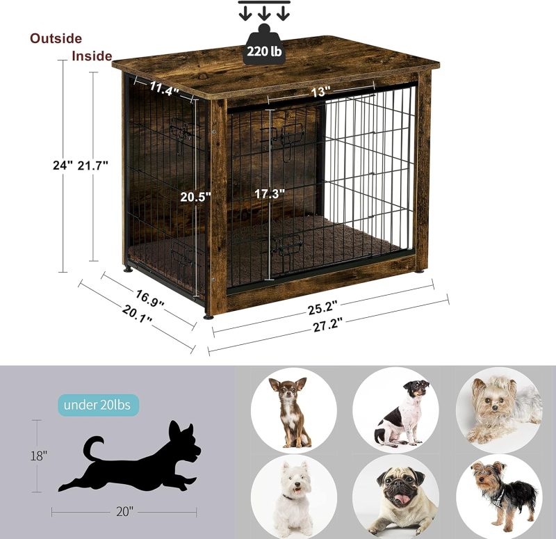 Dog Crate End Table with Wooden Frame