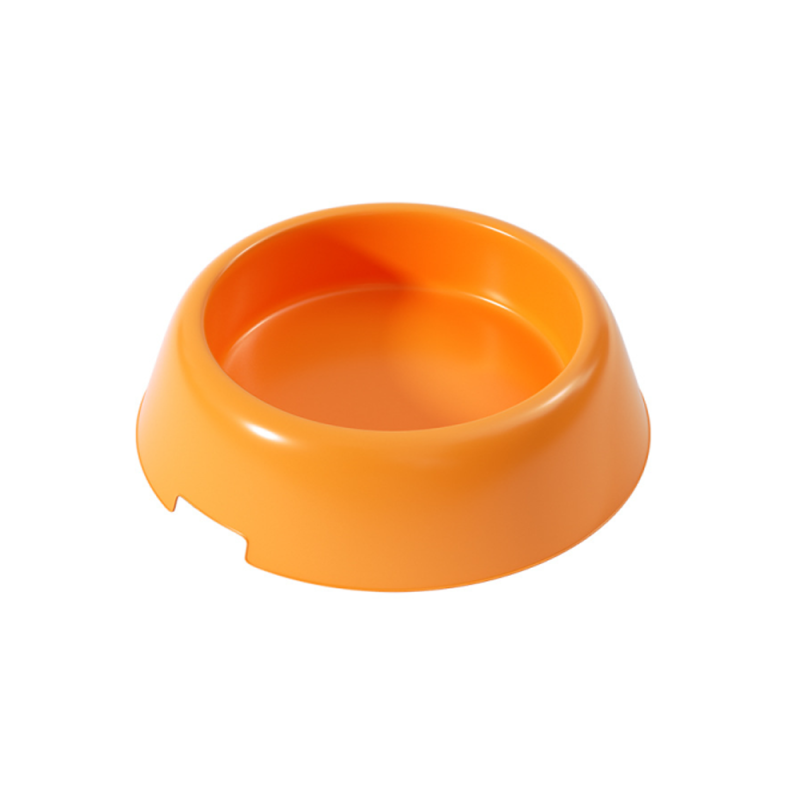 Orange plastic pet food bowl for cats and dogs