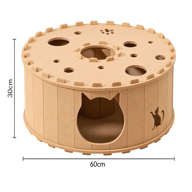 felt-cat-house-play-top-cat-inside-02 Round felt cat house with interactive play holes and cat resting inside