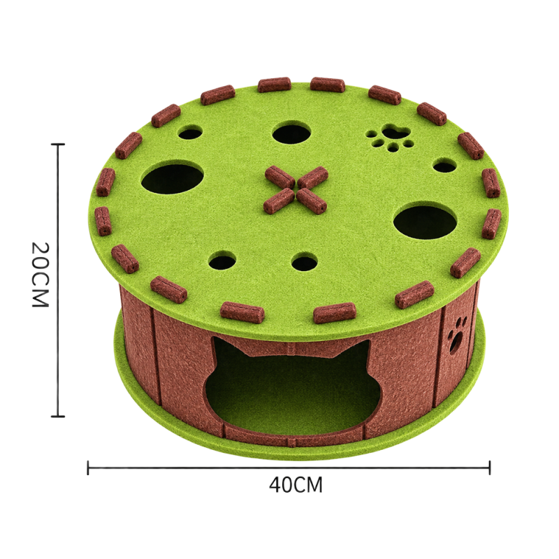 felt-cat-house-play-top-hole-detail-03 Felt Cat House with Interactive Play Top – Round Cat Condo
