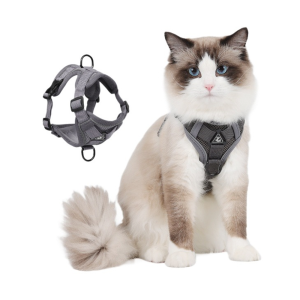 Gray adjustable padded cat harness with breathable mesh